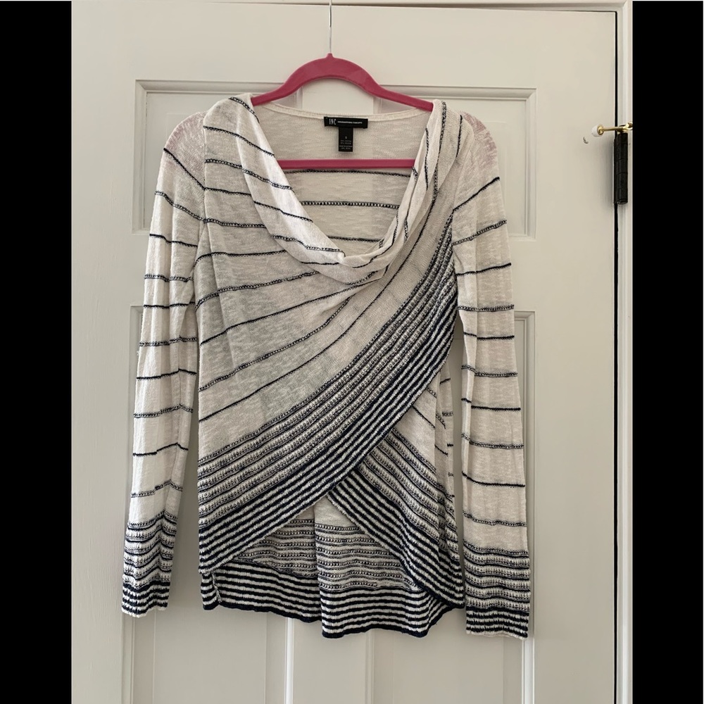 Asymmetrical White & Blue Sweater